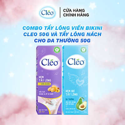 Combo tẩy lông Bikini Cléo, an toàn, không đau rát, hiệu quả trong 8 phút 50g và tẩy lông nách Cléo cho da thường 50g