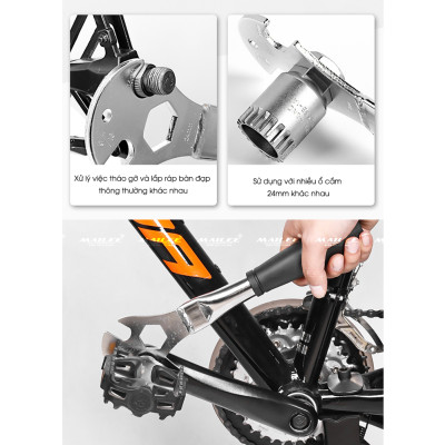 Cờ lê Tháo bàn đạp pedan xe đạp, tháo trục bánh xe trước sau,  size 15mm 24mm 9/16" chất liệu thép không gỉ, tay cầm PVC chống trượt - Mai Lee
