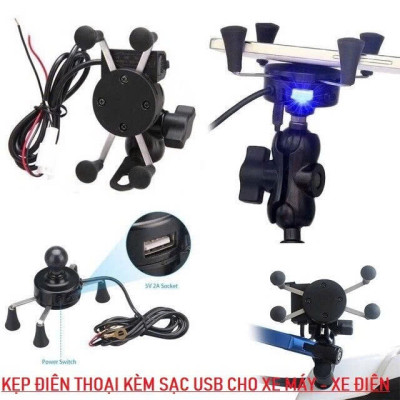 Gijá đỡ điện thoại xe máy với cổng sạc USB: Phụ kiện đồ chơi xe hàng cao cấp, ĐÈN TRANG TRÍ , ĐỒNG HỒ TREO TƯỜNG