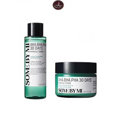 Combo Toner + Kem ngăn ngừa mụn Some By Mi AHA-BHA-PHA 30 Days Miracle Toner Cream