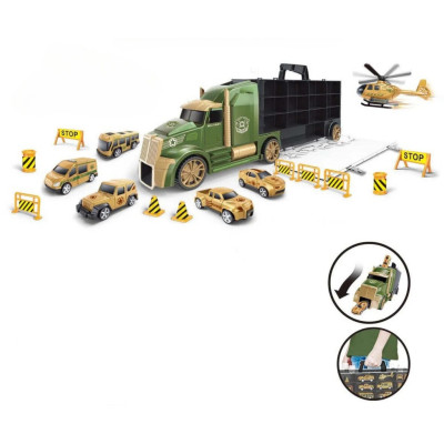 TOYSTAR - 666-05H Mô hình Bộ xe tải vận chuyển quân sự gồm 6 ô tô, 1 máy bay, 12 biển báo giao thông