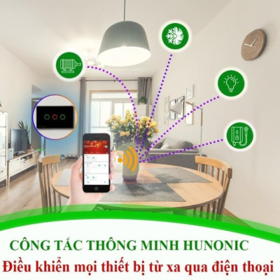 Công tắc cảm ứng Hunonic Datic 1 nút kết nối Wifi điều khiển mọi thiết bị từ xa qua điện thoại, 2 màu trắng và đen