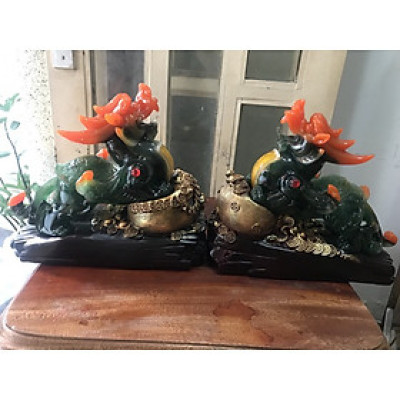 Cặp Tỳ Hưu Phong Thủy Hút Tài Lộc Lớn Màu Xanh Đậm Đầu Cam Đậm Đứng Hủ Vàng Bao Tiền To Size Dài 30cm x Cao 26cm x Sâu 13cm Hợp Anh Chị Mệnh Mộc Thủy hỏa trưng phòng khách nhà công ty bàn thờ thần tài đẹp tốt ạ