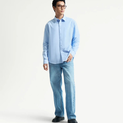 Áo sơ mi nam tay dài oxford trơn xanh nhạt form loose - RT 10F24SHL008 | ROUTINE CÀ MAU