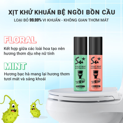 Combo 2 chai Xịt khử khuẩn bệ ngồi bồn cầu Su Star hương bách hoa loại bỏ 99.999% vi khuẩn trong 10s 50ml