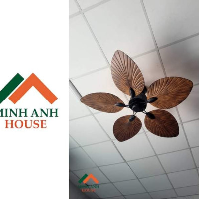 Quạt Trần 5 Cánh Lá Cọ Màu Nâu Giả Gỗ 