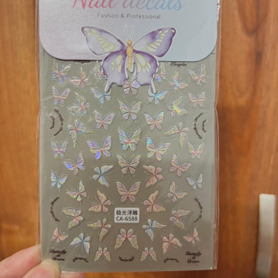 Sticker Bướm 5D Làm Nail Nhiều Mẫu Hoa Bướm Lấp Lánh Cho Móng Tay, Phụ Kiện Salon Đề Can Ánh Sáng Cho Nhiều Loại Móng Nữ Women