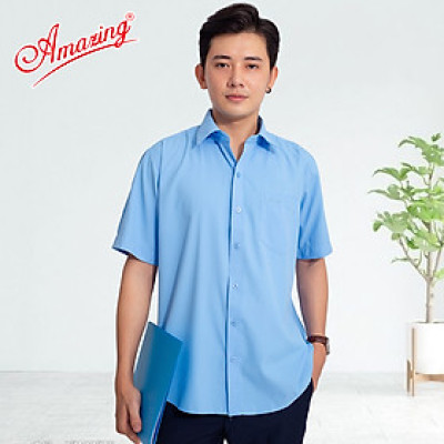Áo so mi công sở dành cho tuổi trung niên, có size lớn, form rộng, dáng suông, tay ngắn, hiệu Amazing