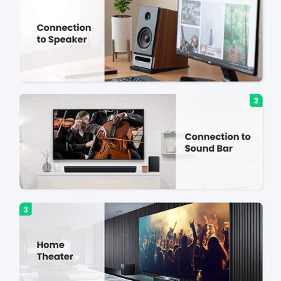 Ugreen UG70684AV155TK 1M Vỏ đồng màu đen Cáp Coaxial âm thanh bông sen - HÀNG CHÍNH HÃNG