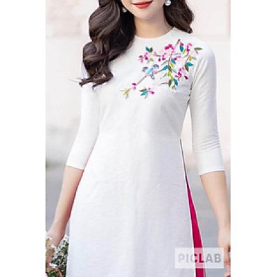 Áo Dài Thêu Truyền Thống Lụa Tô Châu Cao Cấp - Áo Dài Mian ( hình thật )