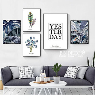 (ẢNH THẬT) Tranh treo tường lá tropical nhiệt đới có khung kèm đinh treo