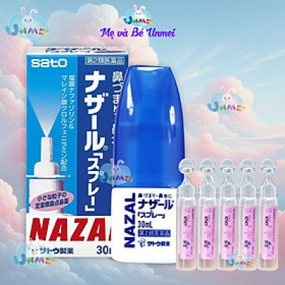 Combo chai Xịt Xoang Mũi 30ml NazaI Nhật Bản và 5 Ống Nước Muối Vệ sinh Mắt Mũi Fysoline Pháp