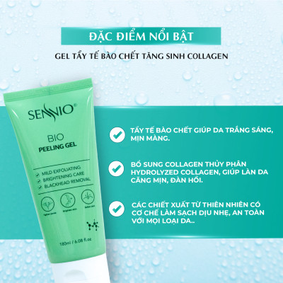 Gel tẩy tế bào chết mặt bổ sung Collagen Sennio Premium Collagen Peeling sạch sâu phù hợp cho da dầu mụn 180ml SNO 806