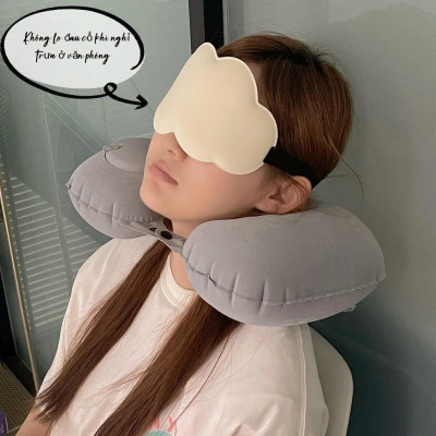 Gối hơi kê cổ bơm tự động, mềm mại, thiết kế hình chữ U giúp giảm đau cổ, có nút cài, phù hợp cho văn phòng và du lịch  Phượt Dã Ngoại Đi Chơi Quà Tặng Nam Nữ