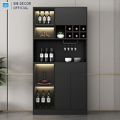 Tủ Vang Gỗ Trưng Bày Phối Cánh Kính Cường Lực, Đèn LED Thương Hiệu SIB Decor TCK14