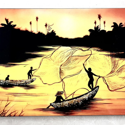 Tranh sơn mài - ĐỒNG QUÊ VIỆT NAM - Hàng xuất khẩu size 20x30 cm