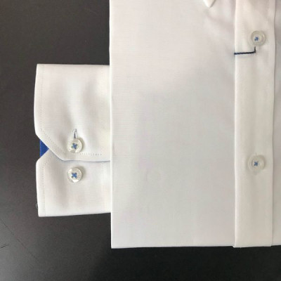 Áo sơ mi nam dài tay ALIGRO cổ bẻ dáng ôm body 100% chất cotton màu trắng phối ALGS190