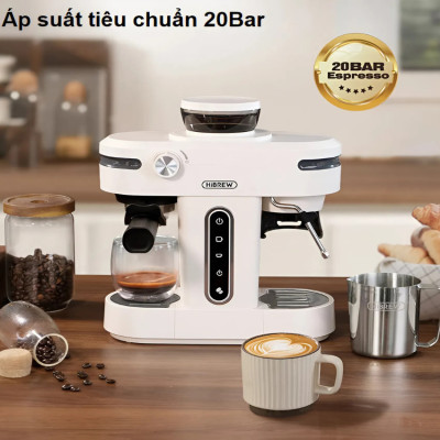 Máy pha cà phê bán tự động kiêm xay cà phê 15 chế độ Espresso, Cappuccino, Latte thương hiệu Mỹ cao cấp HiBREW H14 - Hàng Nhập Khẩu