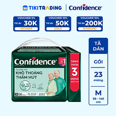 Tã dán người lớn Confidence Classic Day khô thoáng thấm hút size M gói 20+3 miếng