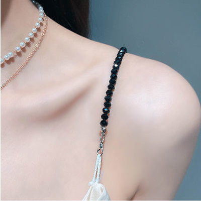 Dây áo lót dây áo bra dây áo ngọc trai và cườm đen trắng mặc áo váy trễ vai điểm nhấn nổi bật quyến rũ cho nàng