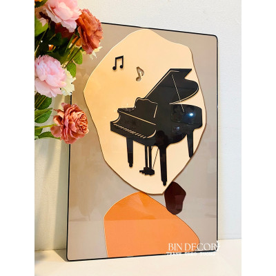 (ẢNH THẬT) Tranh treo tường tráng gương đàn piano trang trí decor phòng âm nhạc