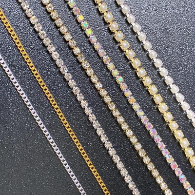 Charm Dây Xích Khay 7 Ô Kim Loại Đính Đá, Thiết Kế Đa Dạng, Bền Bỉ Không Gỉ, Dễ Cắt Tùy Chỉnh, Làm Nail Phong Cách Women Nữ