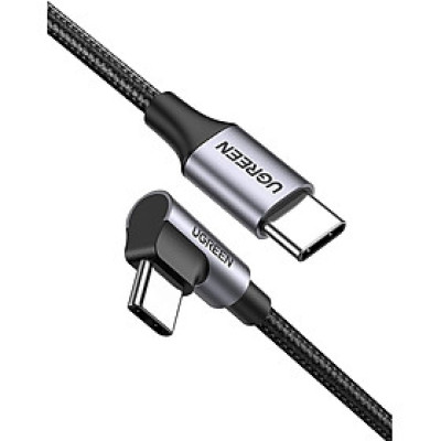 Ugreen UG50122US255TK 0.5M 60W bẻ góc 90 độ hỗ trợ sạc nhanh PD cáp USB type C màu đen mạ nickel đầu bọc nhôm - HÀNG CHÍNH HÃNG