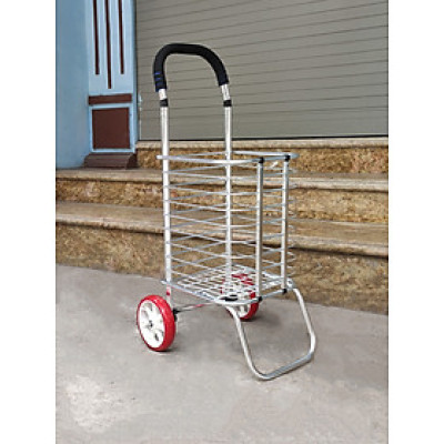 Xe đẩy đi chợ inox có giỏ gấp gọn