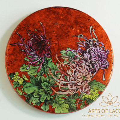 Hộp Tròn Sơn Mài Hoa Cúc Hổ Phách