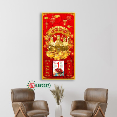 Lịch gỗ Tam đa Phúc Lộc Thọ treo tường IMWI LGV2317