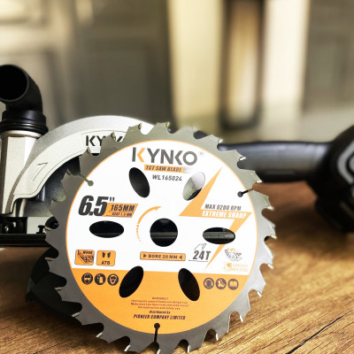 Lưỡi cưa gỗ siêu mỏng cho máy pin 24 răng đường kính Ø 165mm KYNKO WL165024