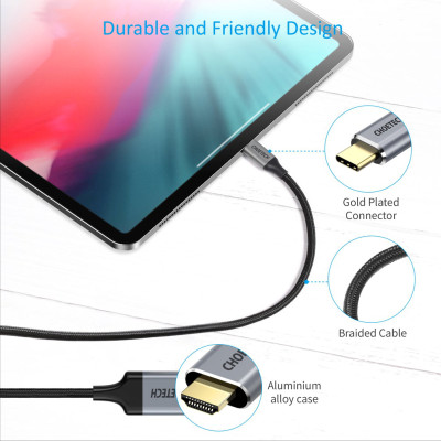Dây Cáp Type C To HDMI 4K 60Hz Dài 1.8M, Dây Nylon Dù Thunderbolt 3 CHOETECH CH0021 - Hàng Chính Hãng