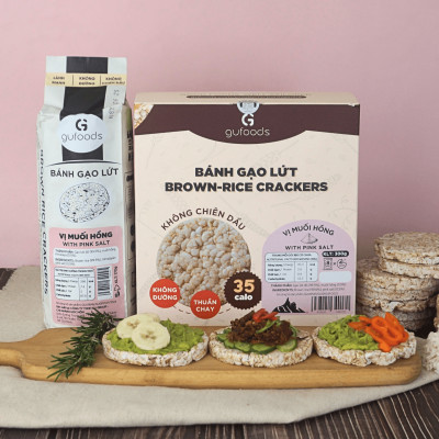 Bánh gạo lứt GUfoods vị Muối hồng -  Không chiên dầu, Không đường, Lành mạnh, Phù hợp Eat clean, Ăn vặt healthy, Thực dưỡng, Tập gym, Thuần chay