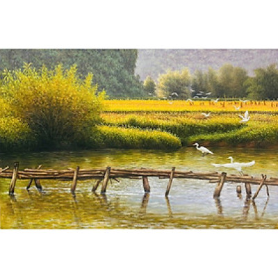 (HCM)Tranh dán tường 3d cảnh Tây Bắc trang trí quán ăn, nhà hàng tích hợp sẵn keo