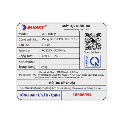 MÁY LỌC NƯỚC RO SANAKY SLIM VH-101HP - Hàng chính hãng