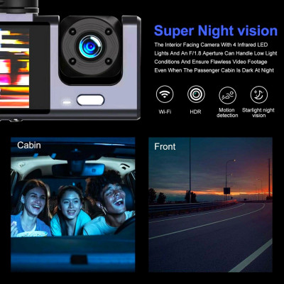 Camera Hành Trình Wifi 2 Mắt Màn Hình IPS FHD 1080P 30fps IR/Mic Kết Nối Android/iOS