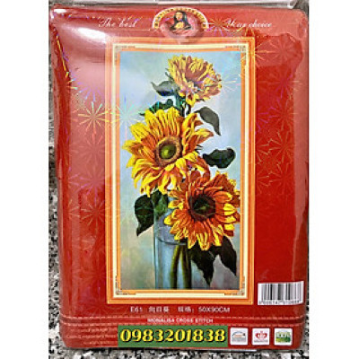 Tranh thêu chữ thập, tranh thêu kín Hoa hướng dương E61, kích thước 50 x 90 cm