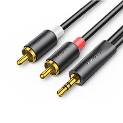 Ugreen UG90244AV195TK 0.5M Cáp 3.5mm sang 2 đầu RCA đầu mạ vàng 24k - HÀNG CHÍNH HÃNG