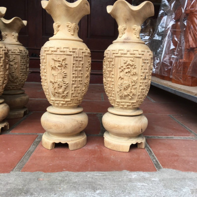 Cặp lục bình trạm khắc tứ quý ,phong thủy hút tài lộc .bằng gỗ bách xanh kt cao 50×14,5cm