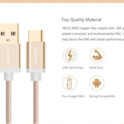 Ugreen UG20858US174TK 0.25M màu Vàng Dây USB 2.0 sang Type-C đầu nhôm dây bọc vinyl - HÀNG CHÍNH HÃNG
