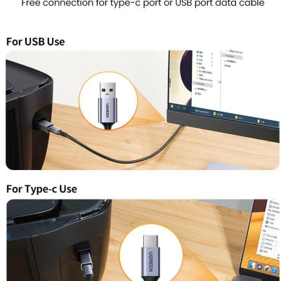 Ugreen UG20120US382TK Usb 2.0 đực Máy In ra đầu cái Type C vỏ nhôm màu xám - HÀNG CHÍNH HÃNG