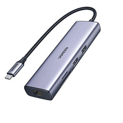 Ugreen UG90568CM512TK 4K30Hz Bộ chuyển 7in1 USB type C sang 2*USB3.0 + HDMI + RJ45 + SD & TF + PD Converter - HÀNG CHÍNH HÃNG