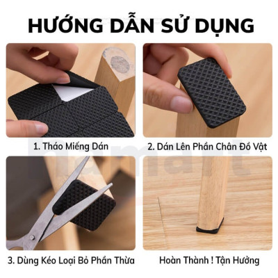 Lót chân ghế, miếng dán chống trầy, chống rung lắc bàn ghế Miếng lót kê chân giường, tủ Hình Vuông