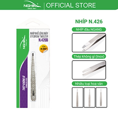 Nhíp Inox Nhổ Lông Mày Đầu Xéo Cao Cấp KỀM NGHĨA N.426 - Hoa Văn