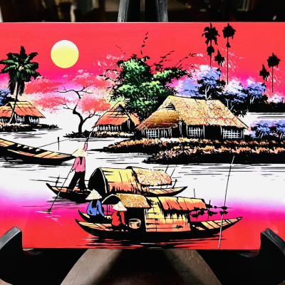 Tranh sơn mài - ĐỒNG QUÊ VIỆT NAM - Hàng xuất khẩu size 20x30 cm