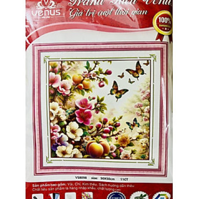 Tranh thêu kín chữ thập Hoa và bướm vs8098, kích thước 50 x 50 cm
