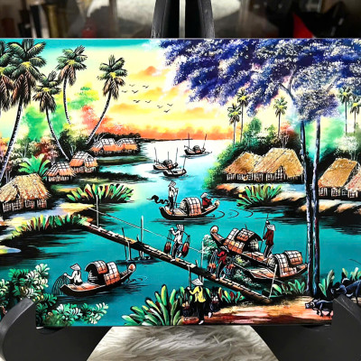 Tranh sơn mài - ĐỒNG QUÊ VIỆT NAM - Hàng xuất khẩu size 20x30 cm