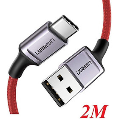 Ugreen UG70295US292TK 2M màu đỏ cáp USB A ra type C hỗ trợ sạc nhanh 50CM đầu bọc nhôm chống nhiễu - HÀNG CHÍNH HÃNG