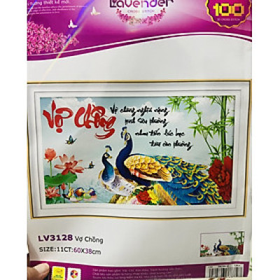 Tranh thêu chữ thập Vợ chồng nghĩa nặng tình sâu LV3128, kích thước 60 x 38 cm