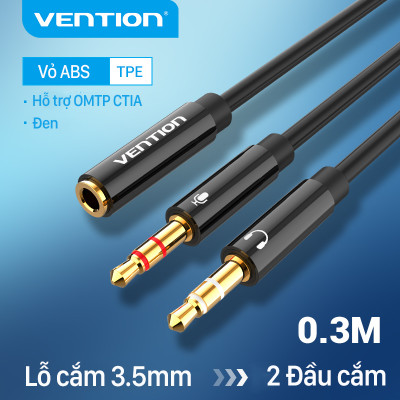 Cáp gộp tai nghe 2 vào 1 Jack 3.5mm - Cáp audio 2 dương 1 âm cho máy tính, laptop hỗ trợ loa và mic chính hãng Vention BBTBY - Hàng chính hãng